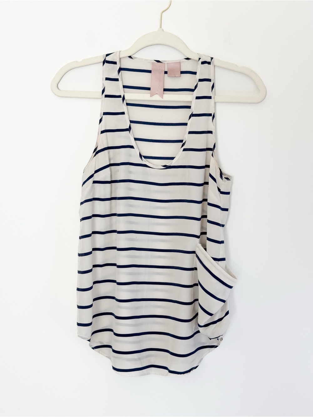 Gemma 100% Silk Striped Tank Top Navy & White – Size Small